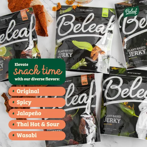 Miniatura 7 de Beleaf Jerky a base de plantas de jalapeño: aperitivo alto en proteínas, cecina vegana saludable y sabrosa para energía sobre la marcha, sabrosa