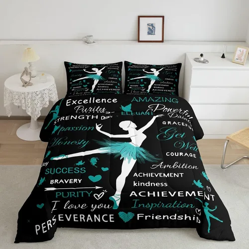 Miniatura 23 de Erosebridal Juego de edredón para niñas de baile, tamaño individual, juego de ropa de cama de ballet con purpurina para niños, adolescentes