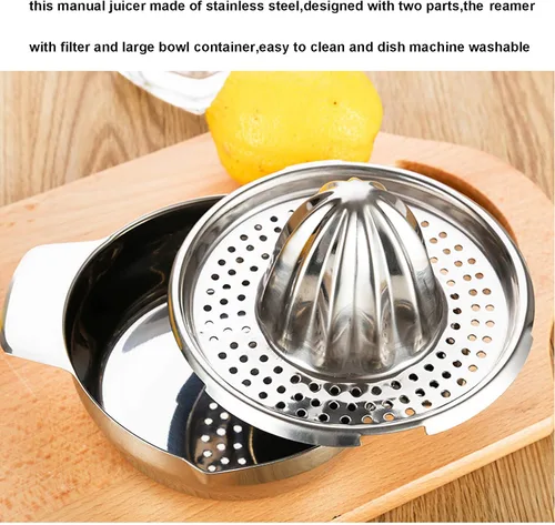 Miniatura 3 de Exprimidor de limón de acero inoxidable Exprimidor de cítricos Prensa de mano Herramienta de exprimir jugo de naranja con recipiente