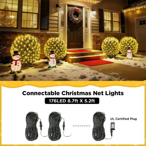 Miniatura 5 de BlcTec Luces de Navidad mejoradas para exteriores, 176 LED, 8.7 pies x 5.2 pies, luces de red de Navidad con certificación UL, 8 modos
