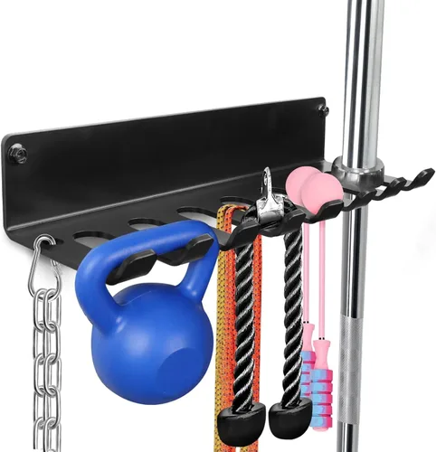Organizador de gimnasio, colgador de accesorios de gimnasio en casa, ganchos de montaje en pared para mancuernas olímpicas, asas de fila,