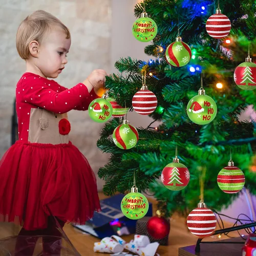 Miniatura 5 de Tsorode 12 adornos para árbol de Navidad, adornos de bola de Navidad de 2.4 pulgadas para árbol, bombillas colgantes brillantes rojas y verdes