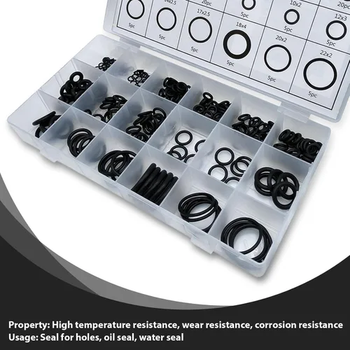 Miniatura 6 de 300 juntas tóricas de sellado automático, 18 tamaños, kit de reparación de anillos de goma de nitrilo resistentes a alta presión y altas Negro