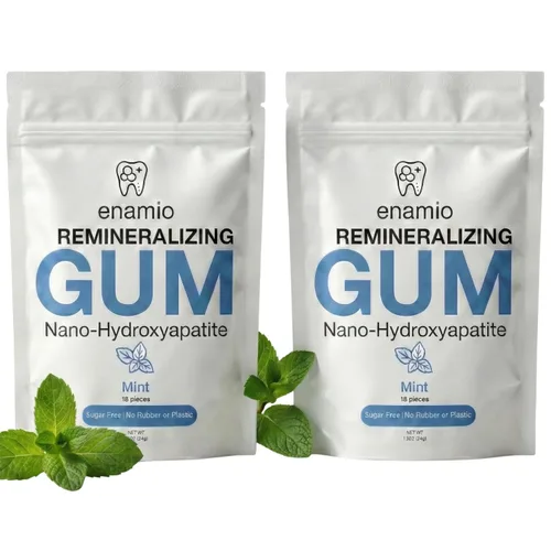 Enamio - Chicle remineralizante de menta con nano hidroxiapatita para el apoyo del esmalte y dientes sensibles - Chicle de xilitol, sin plástico,