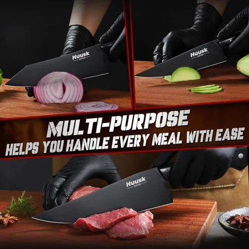 Miniatura 2 de Huusk Juego de Cuchillos de Chef Japoneses para Cocina - Juego de 3 Cuchillos de Cocina Negros con Revestimiento de Titanio, Juegos de Cuchillos