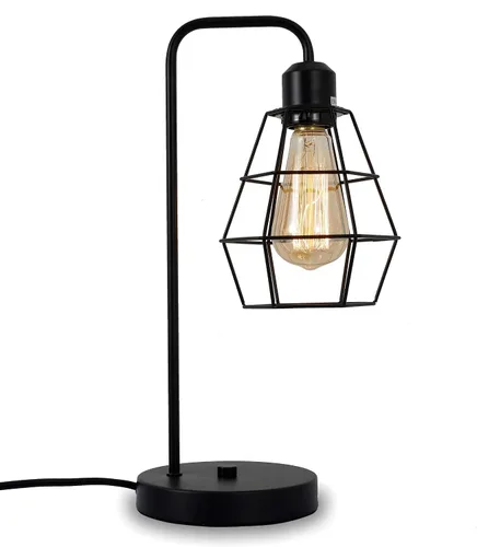 Lámpara de mesa industrial, luz de escritorio Edison vintage negra, lámparas de escritorio de granja, lámpara de escritorio de jaula de metal para