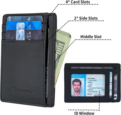 Miniatura 24 de Cartera Chelmon Slim RFID - Cartera de bolsillo frontal minimalista para tarjetas de crédito delgadas