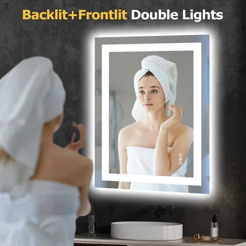 Miniatura 2 de Hivone Espejo de Baño LED de 24X32 con Luces, Antivaho, Regulable, Retroiluminado + Iluminado Frontal, Espejo Inteligente de Tocador de Baño