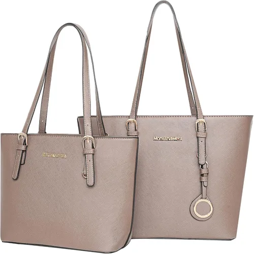 Montana West Bolso de mano para mujer bolso de hombro de cuero vegano tamaño grande y mediano juego de 2 monederos