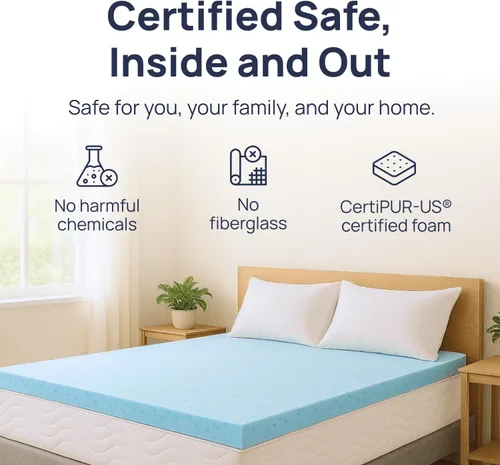 Miniatura 5 de Sure2Sleep Cubrecolchón de espuma viscoelástica con remolinos de gel, 2 pulgadas, alivia la presión, comodidad refrescante, fabricado en los Estados