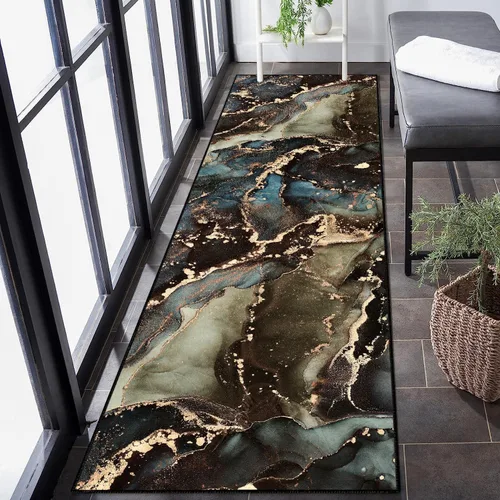 Miniatura 9 de Alfombra abstracta moderna de 2 x 3 pies, alfombra de baño con textura de mármol azul, antideslizante, lavable, alfombra de pelo bajo