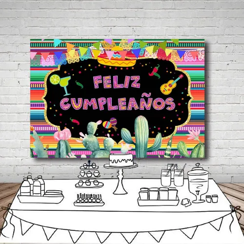 Miniatura 4 de MEHOFOND Telón de fondo para fiesta temática mexicana, decoración de fiesta temática mexicana, fondo de fotografía de feliz cumpleaños, México