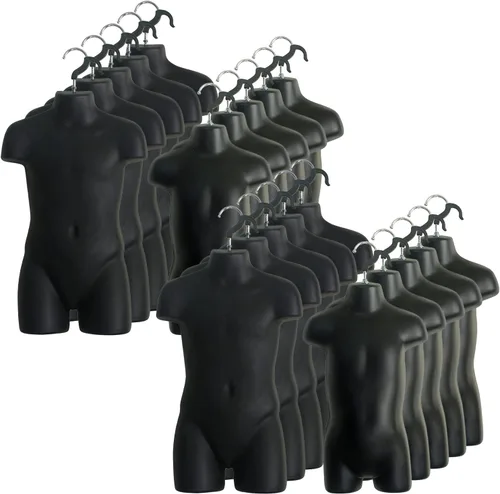Miniatura 16 de Maniquí de inyección de plástico para torso y gancho para colgar en forma de torso para niños pequeños y niños (color negro, juego de 1)