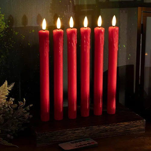 Miniatura 3 de JOIONE Velas cónicas sin llama con temporizador remoto, cera real roja parpadeante de 9.6 pulgadas, funciona con pilas, luz cálida, velas LED