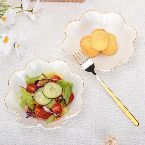 Miniatura 4 de Plato de Servir de Porcelana, Bandeja de Cerámica con Flores y Borde Metálico, Platos de Servir para Bodas, Perfecto para Fiestas, Ideal