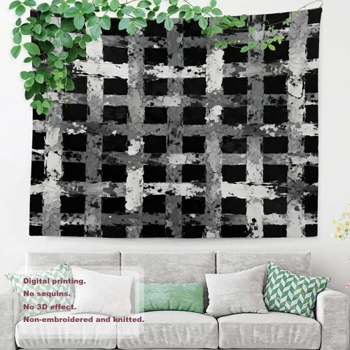 Miniatura 8 de Shrahala Tapiz de pared negro grunge, monocromático para colgar en la pared, tapiz grande decorativo de fibra de poliéster, dobladillo blanco Ethnic