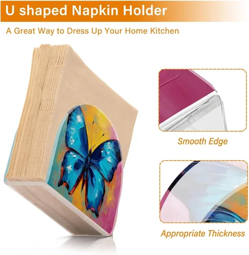 Miniatura 4 de Napkin Holder Oil Painting Butterfly Napkin Holders for Tables, Clear Acrylic Napkin Holders Cocktail Napkin Holder for Kitchen Restaurant Bar Home