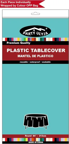 Miniatura 6 de Paquete de 2 manteles de plástico desechables de 84 pulgadas de color azul aguamarina, manteles circulares para baby shower, baby shower, PEVA, azul