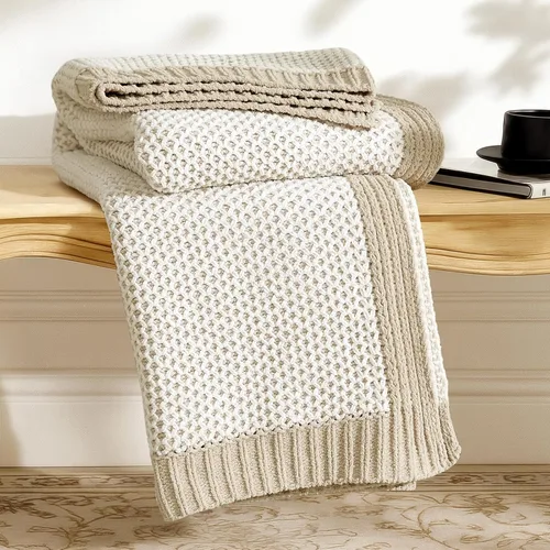 Miniatura 16 de Amélie Home Manta de Tiro de Punto Grueso, Manta de Chenilla Suave de Doble Cara Transpirable con Tejido de Cable para Sofá, Manta Decorativa