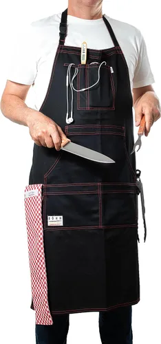 Miniatura 5 de BÖHM - Delantal de cocina profesional con bolsillos, trabillas para herramientas, correa ajustable para el cuello, algodón duradero de doble