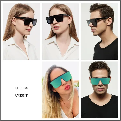Miniatura 5 de LYZOIT Lentes de sol cuadrados de gran tamaño para mujeres y hombres, parte superior plana grande, protección UV, sombras sin montura