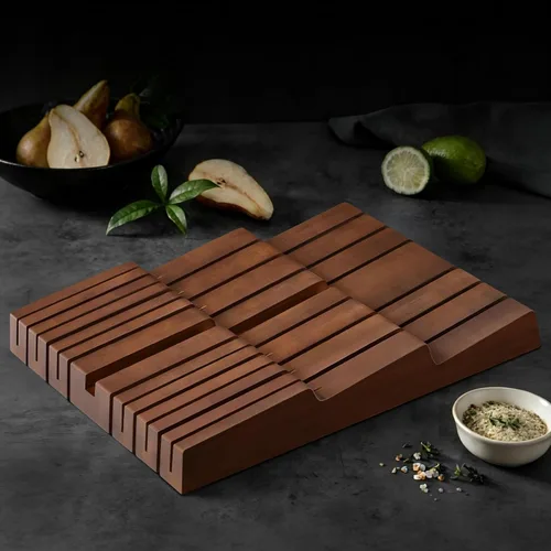 Miniatura 7 de HOSHANHO Bloque de cuchillos en el cajón, organizador grande de cajones de cuchillos de bambú para 12 cuchillos, soporte para cuchillos de cocina