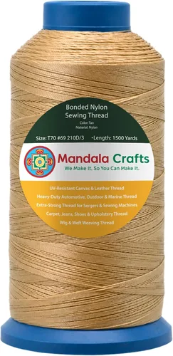 Miniatura 78 de Mandala Crafts - Hilo de nailon para coser cuero, tapicería, mezclilla y para trenzar el pelo; resistente, 1500 yardas, tamaño 69 T70 Marrón