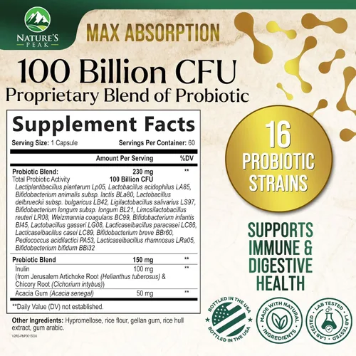 Miniatura 2 de Probióticos 100 mil millones de UFC por porción, 16 cepas probióticas de primera calidad, apoyo inmunológico, salud intestinal, estreñimiento