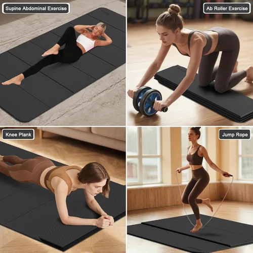 Miniatura 6 de PAIDU Tapete de yoga plegable de grosor de 2/5 pulgadas (0.394 in), diseño antideslizante de elastómero termoplástico, plegado rápido, fácil Negro