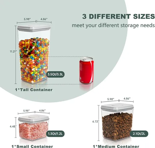 Miniatura 53 de Recipientes Herméticos Pop Apilables - Paquete de 2 Recipientes de Almacenamiento de Cereales con Tapas Herméticas, Recipientes Pop Up a Prueba