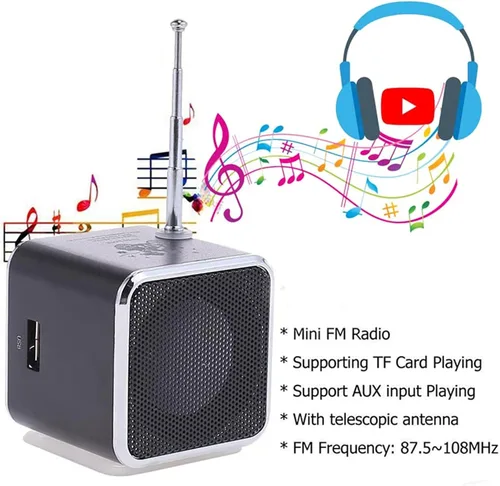 Miniatura 4 de Mini altavoz Bluetooth, reproductor de música inalámbrico Etigood portátil, radio FM, estéreo digital, reproductor MP3, compatible con tarjeta Negro
