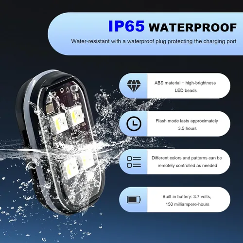 Miniatura 3 de 4 luces LED estroboscópicas inalámbricas de 4 LED, 8 colores de alto brillo, luz intermitente impermeable con control remoto, luz LED recargable