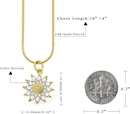 Miniatura 3 de Collar de girasol chapado en oro de 14 quilates para mujeres, adolescentes y niñas, regalo de girasol de amistad para mamá, novia, collar de flores