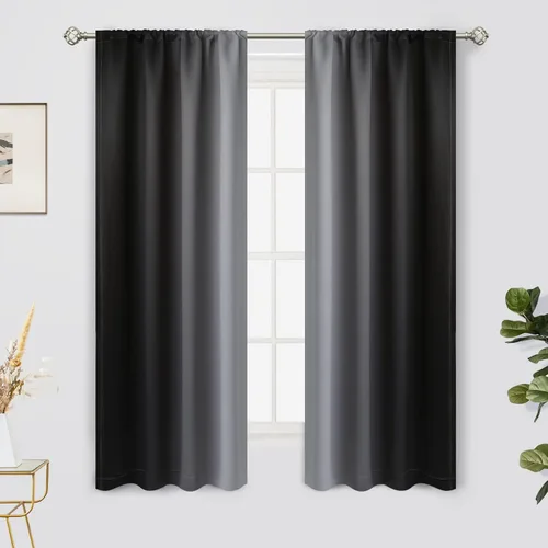 Yakamok Cortinas Ombre de Bolsillo para Barra en Negro y Blanco Grisáceo, Cortinas de Color Degradado que Bloquean la Luz, Cortinas de Ventana con