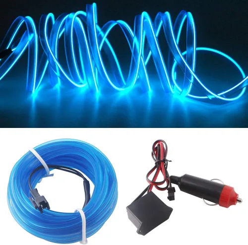 Miniatura 16 de Cable electroluminiscente de luz de neón de 16 pies y 12 V con protección de fusible para decoración interior de automóvil con borde de costura