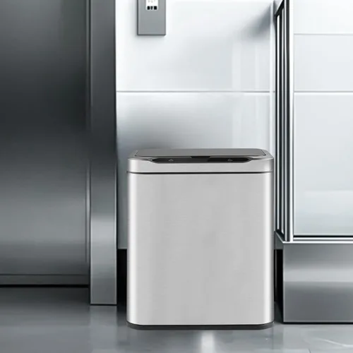 Miniatura 5 de ELPHECO Basurero de acero inoxidable para oficina, con sensor de movimiento, sin contacto, cubo de basura inteligente automático para cocina, Crema