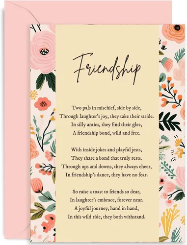 Old English Co. Tarjeta de felicitación de amistad, tarjeta de cumpleaños para mejor amigo, poema de amistad, tarjeta tradicional floral, tarjeta de