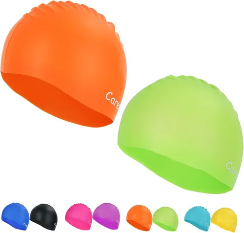 Miniatura 11 de Gorro de natación, paquete de 2 gorras de natación de silicona duraderas para niños, niñas, niños y jóvenes (edad 2-12), suaves 3D ergonómicos