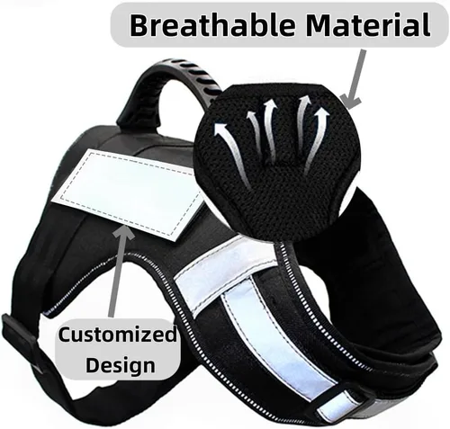 Miniatura 5 de Arnés para perro con asa – Arnés reflectante resistente sin tirones para perros de tamaño mediano, entrenamiento táctico, caminar, arnés de fácil