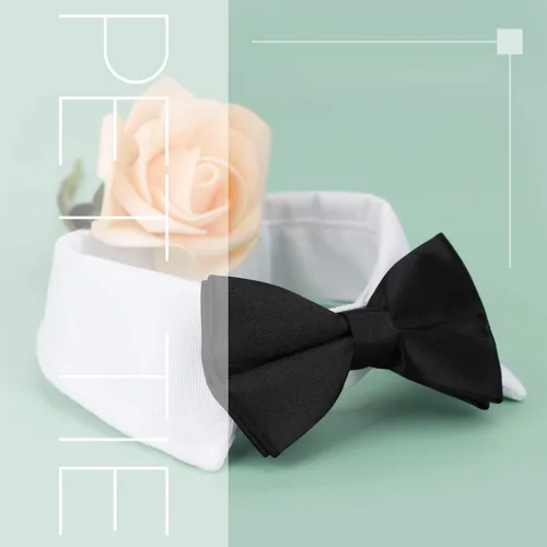 Miniatura 6 de Collar de esmoquin con moño para perro Segarty - Corbatín negro con corbata de cuello ajustable y hecha a mano en blanco para gatos y perros machos