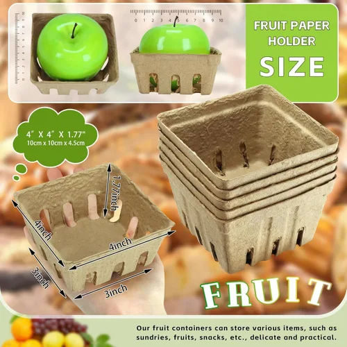 Miniatura 2 de Vmiapxo Paquete de 50 cestas de fibra de pulpa natural, cestas de productos para pequeños agricultores, contenedor de bayas ventiladas para fresa