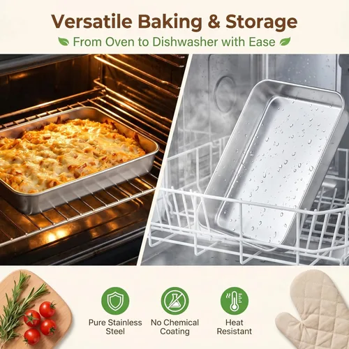 Miniatura 7 de E-far Molde para hornear pequeño con tapa, 9.4 x 7 x 2 pulgadas, moldes rectangulares de acero inoxidable para horno tostador, utensilios
