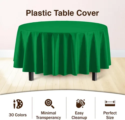 Miniatura 2 de Exquisitos manteles redondos de plástico desechables de color verde esmeralda, paquete de 48 manteles redondos de 84 pulgadas, manteles de plástico