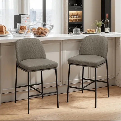 Miniatura 25 de COLAMY Taburetes de bar con respaldo, taburetes de bar de altura de mostrador, taburetes tapizados con patas de madera para cocina, isla de comedor