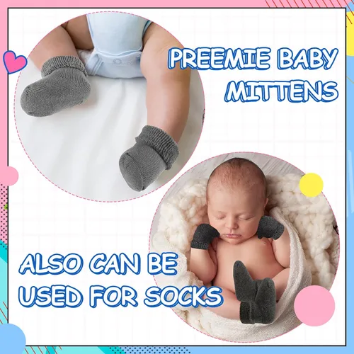 Miniatura 2 de 12 pares de guantes prematuros para niñas y niños prematuros, guantes prematuros para bebés prematuros para recién nacidos y niños pequeños