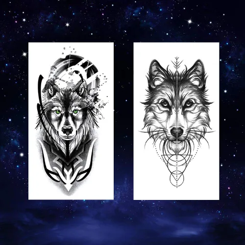 Miniatura 4 de 8 hojas lobo taichi tótem cráneo luna bosque flor brazo pierna tatuaje temporal XQB-07