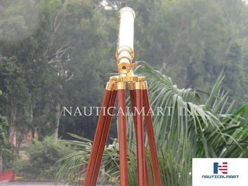 Miniatura 3 de Telescopio Harbormaster de latón con revestimiento transparente de 40 pulgadas en un trípode de caoba con montaje estándar