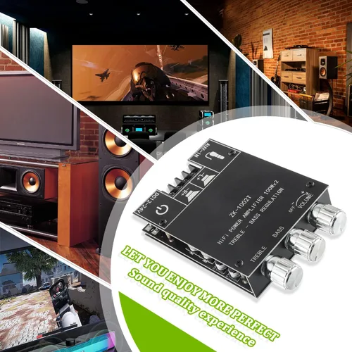 Miniatura 7 de Placa de amplificador Bluetooth de 100W+100W con control de agudos y bajos Chips TPA3116D2 DC 9-24V Entradas BT y AUX 2.0 Canales Placa