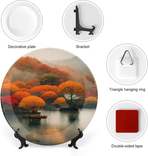 Miniatura 3 de Platos decorativos de Acción de Gracias para decoración del hogar, temporada de otoño de Japón, árboles de arce, ríos y barcos, bandeja decorativa