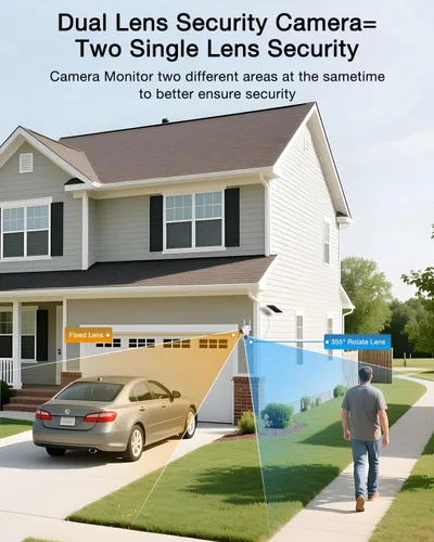 Miniatura 3 de ANRAN Cámara de seguridad solar de doble lente, cámara inalámbrica de 3MP para exteriores para seguridad del hogar, 100% sin cables con panel solar